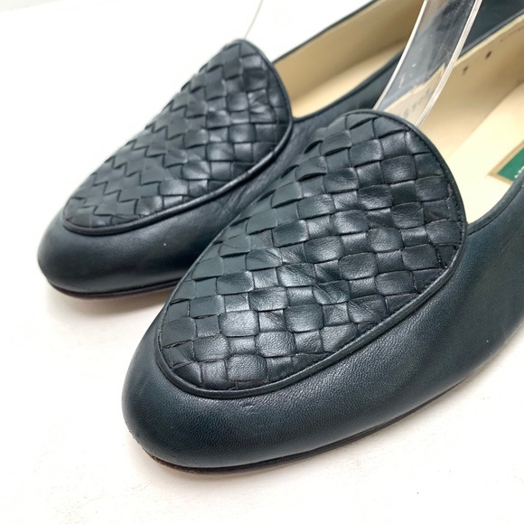 COLE HAAN Navy Blue Leather Upper & Sole Woven Vintage ITALY Flats sz 6.5/ 7 - Picture 9 of 16